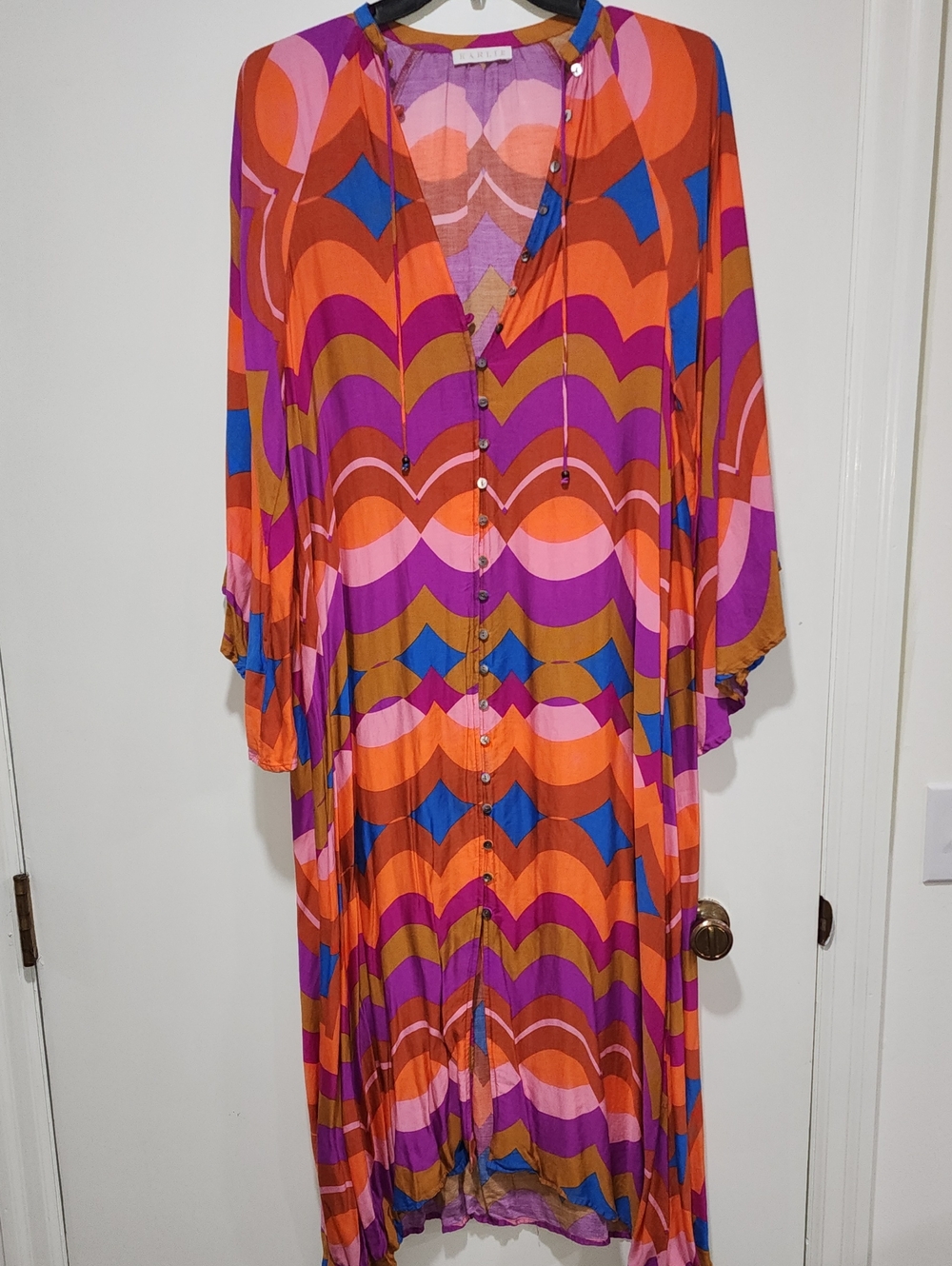 Karlie Multicolor Wave-Print Maxi Dress in Orange, Pink & Purple
